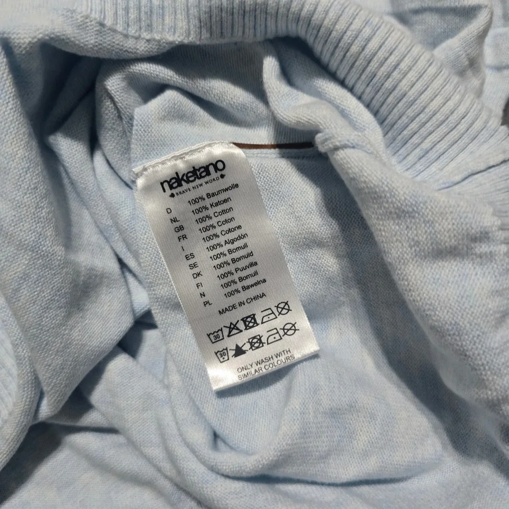 Naketano Sweater Mens Large Light Blue Cotton Textured Ribbed Crew Neck